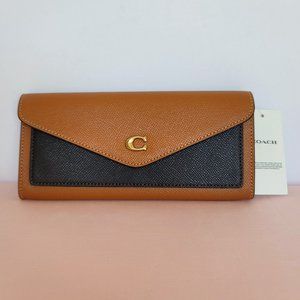 COACH Wyn Colorblock Leather Large Wallet- Light Camel Multi